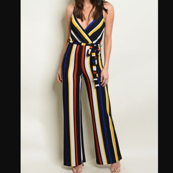 SummerChance Pants - Kristen Multi Color Stripe Sleeveless Jumpsuit 3HP